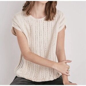 Lucky Brand Women's Cream Pointelle Poncho Sweater Ecru Size XS Coastal Bohemian